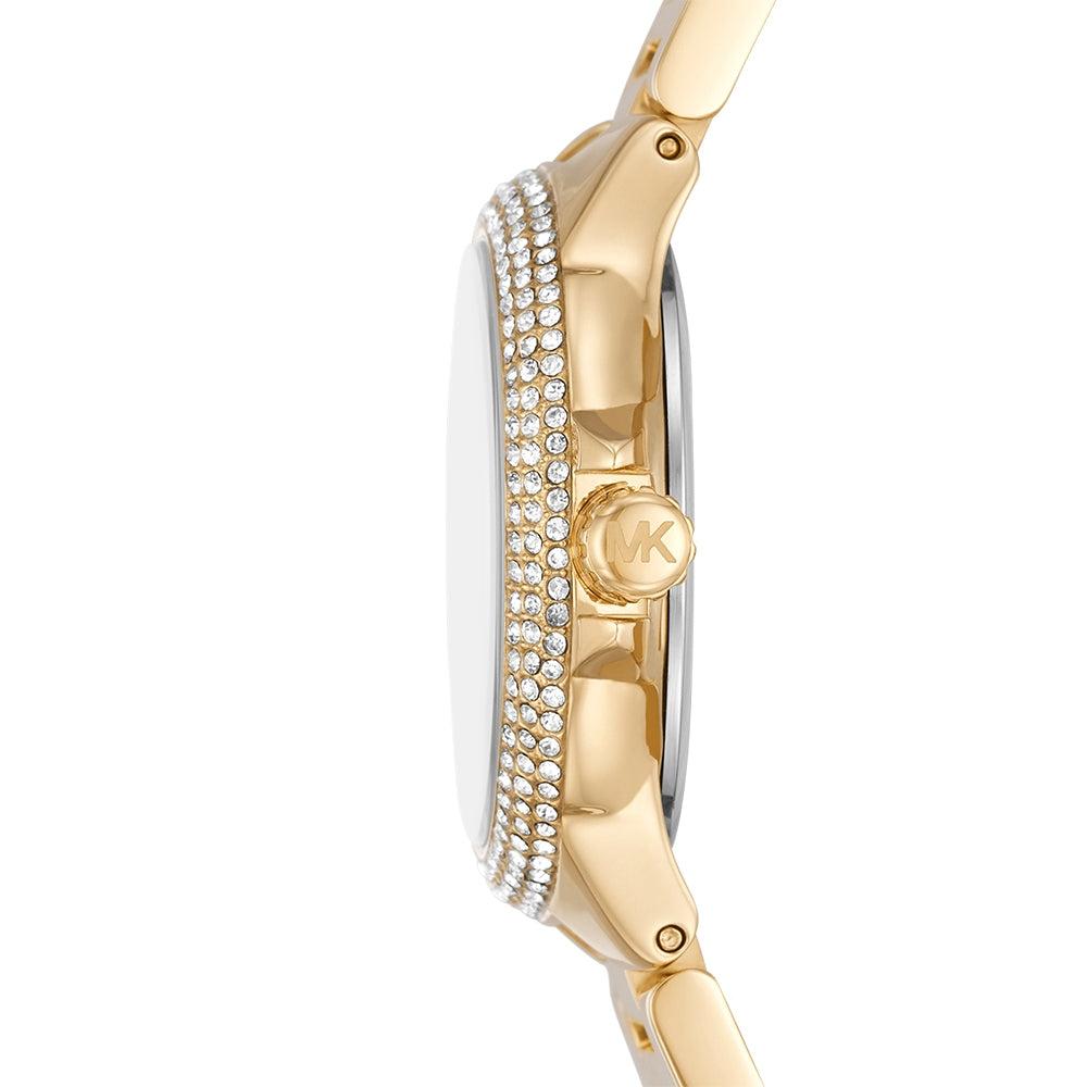 Michael Kors Camille Analog Red Dial Gold Steel Strap Watch For Women - MK7196