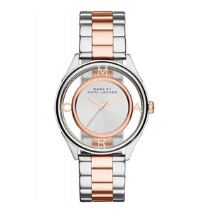 Marc Jacobs Tether Transparent White Dial Two Tone Steel Strap Watch for Women - MBM3436
