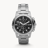 Fossil Dean Chronograph Black Dial Silver Steel Strap Watch for Men - FS4542