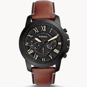 Fossil Grant Chronograph Black Dial Brown Leather Strap Watch for Men - FS5241