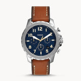 Fossil Bowman Chronograph Blue Dial Brown Leather Strap Watch for Men - FS5602