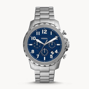 Fossil Bowman Chronograph Blue Dial Silver Steel Strap Watch for Men - FS5604