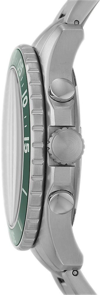Fossil FB-03 Chronograph Green Dial Silver Steel Strap Watch for Men - FS5726