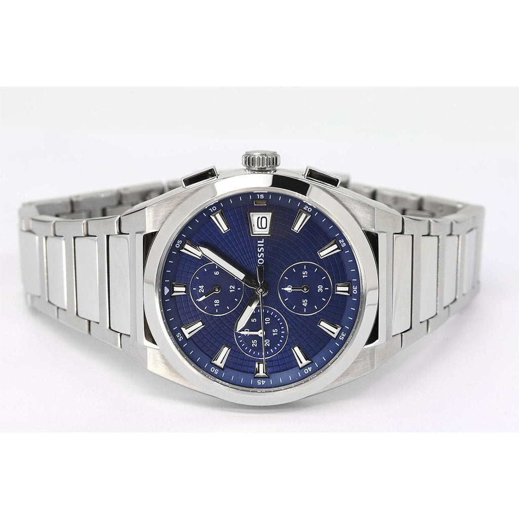 Fossil Everett Chronograph Blue Dial Silver Steel Strap Watch for Men - FS5795