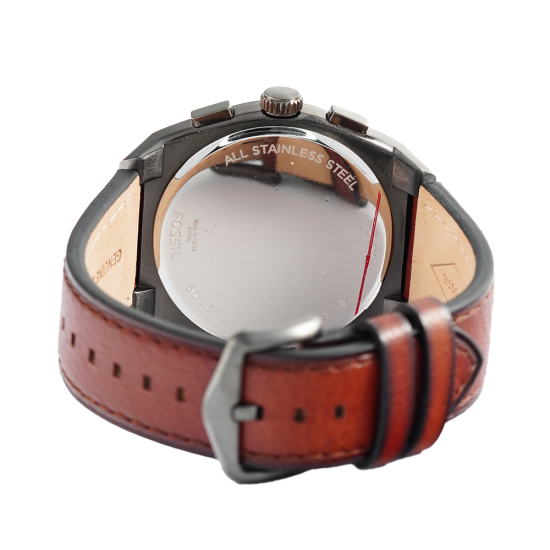 Fossil Everett Chronograph Grey Dial Brown Leather Strap Watch for Men - FS5799