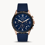 Fossil Forrester Chronograph Blue Dial Blue Leather Strap Watch for Men - FS5814