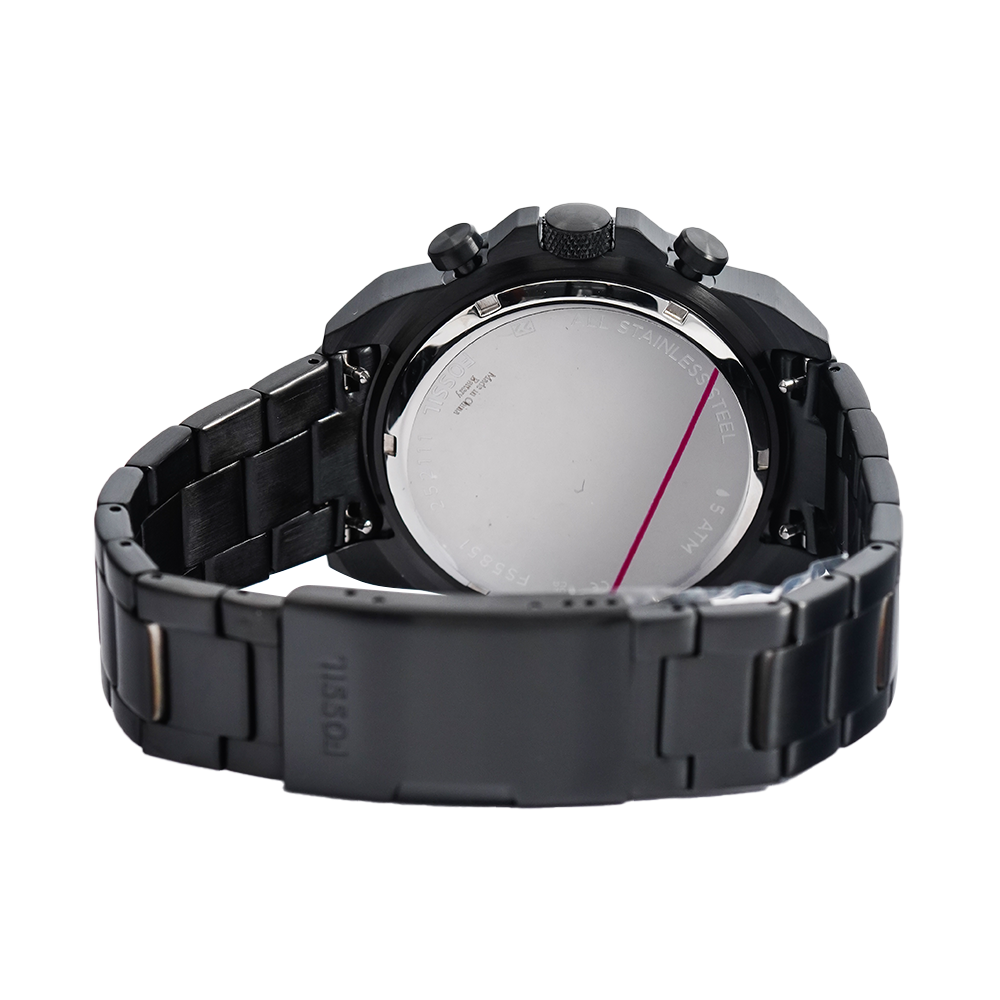 Fossil Bronson Chronograph Black Dial Black Steel Strap Watch for Men - FS5851