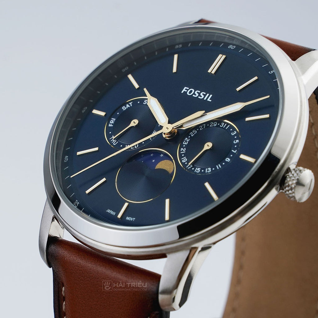 Fossil Neutra Minimalist Moonphase Blue Dial Brown Leather Strap Watch for Men - FS5903