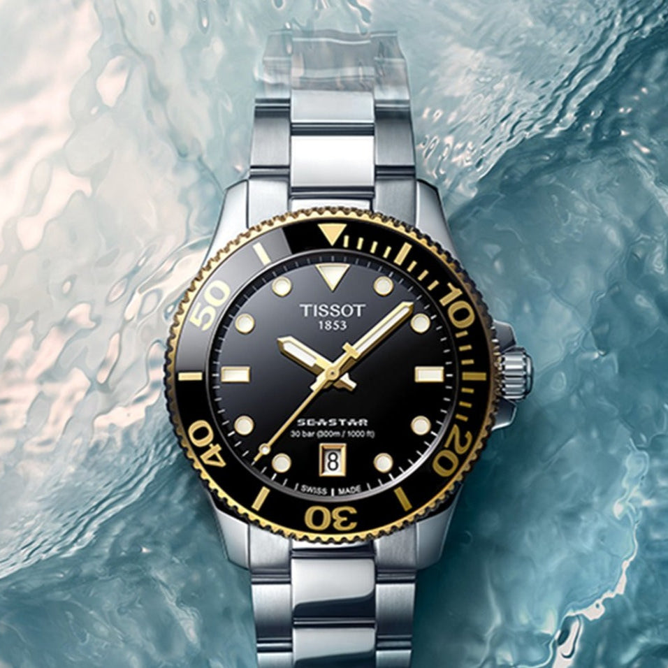 Tissot Seastar 1000 Black Dial Silver Steel Strap Watch For Men - T120.210.21.051.00