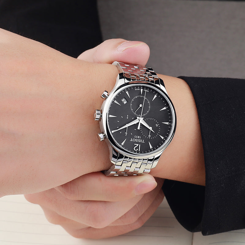Tissot T Classic Tradition Chronograph Black Dial Silver Steel Strap Watch For Men - T063.617.11.057.00