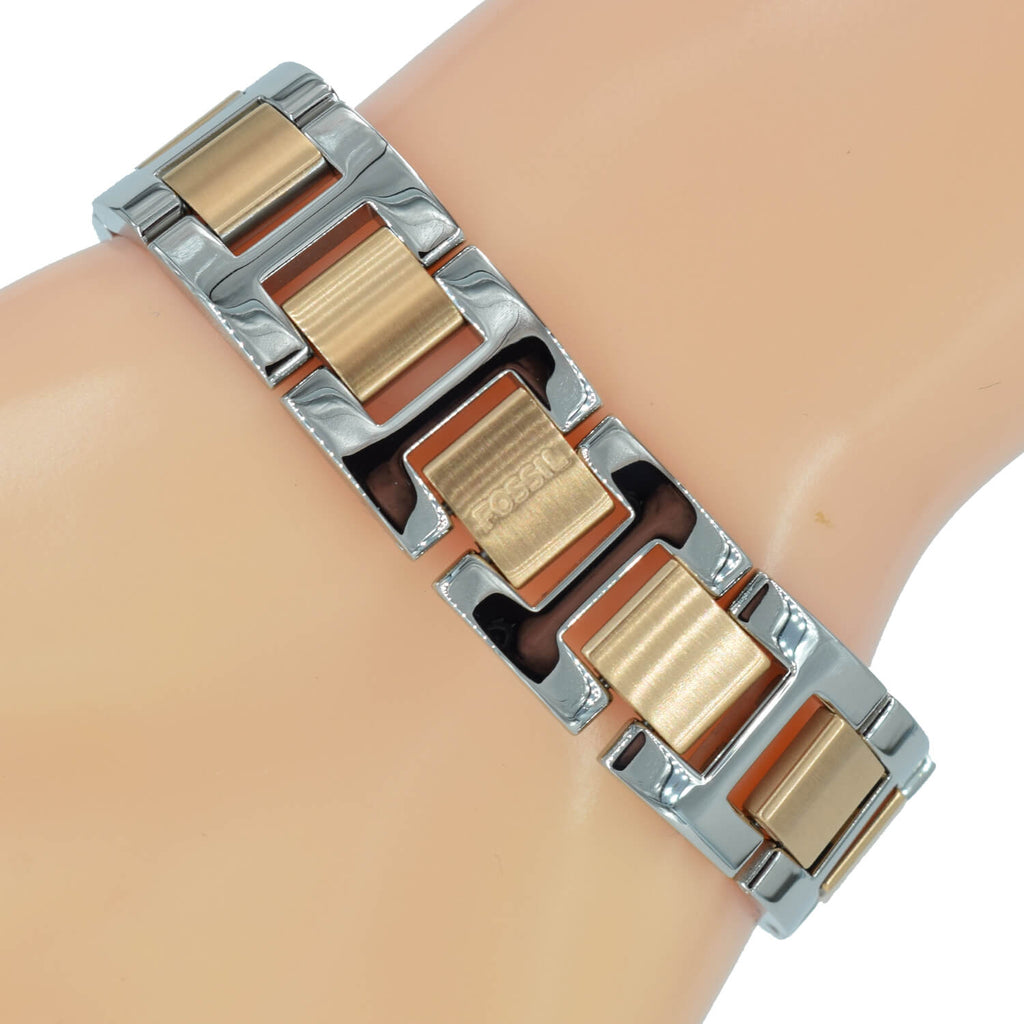 Fossil Carlie Silver Dial Two Tone Steel Strap Watch for Women - ES4342