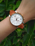 Fossil Boyfriend Chronograph White Dial Brown Leather Strap Watch for Women - ES3837