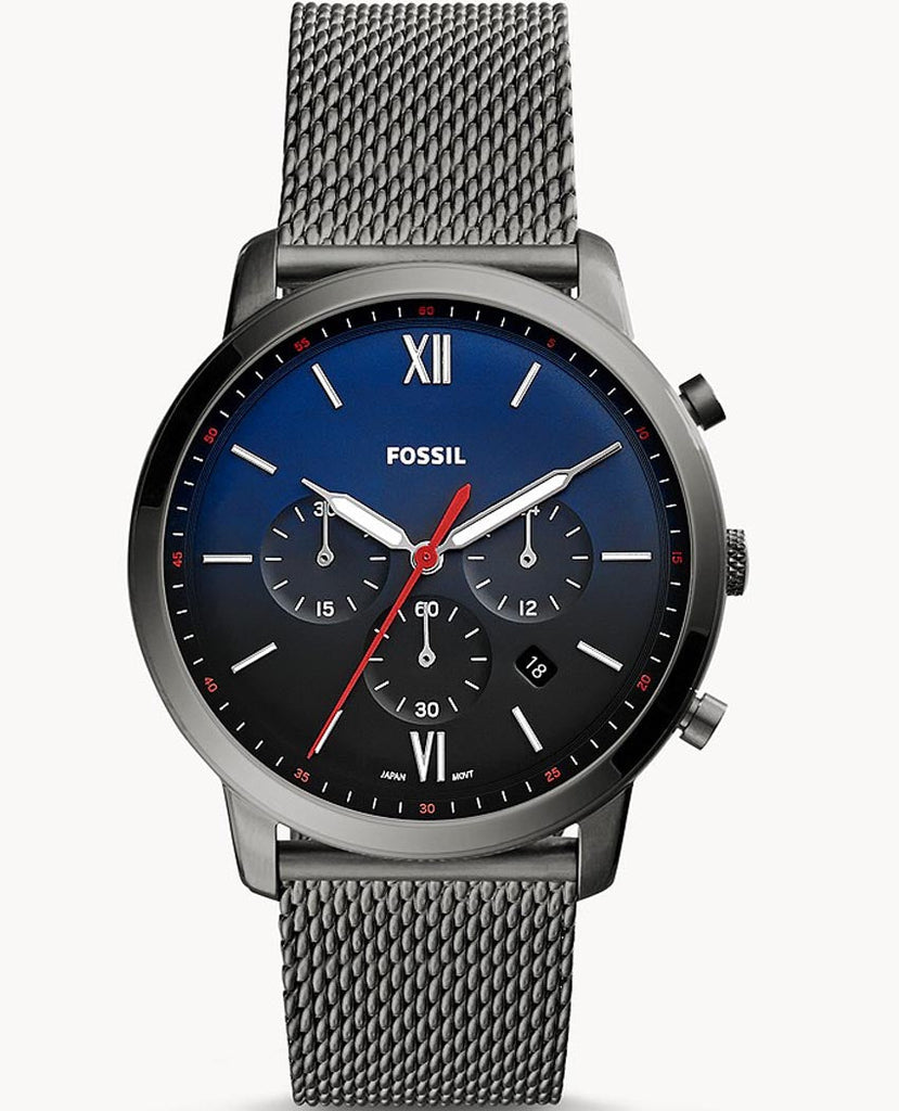 Fossil Neutra Chronograph Blue Dial Silver Mesh Bracelet Watch for Men - FS5383