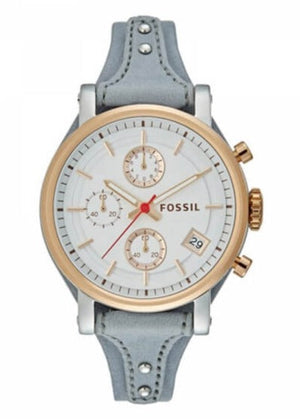Fossil Original Boyfriend White Dial Light Blue Leather Strap Watch for Women - ES4045