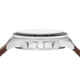 Fossil Sport Tourer Chronograph White Dial Brown Leather Strap Watch for Men - FS6042