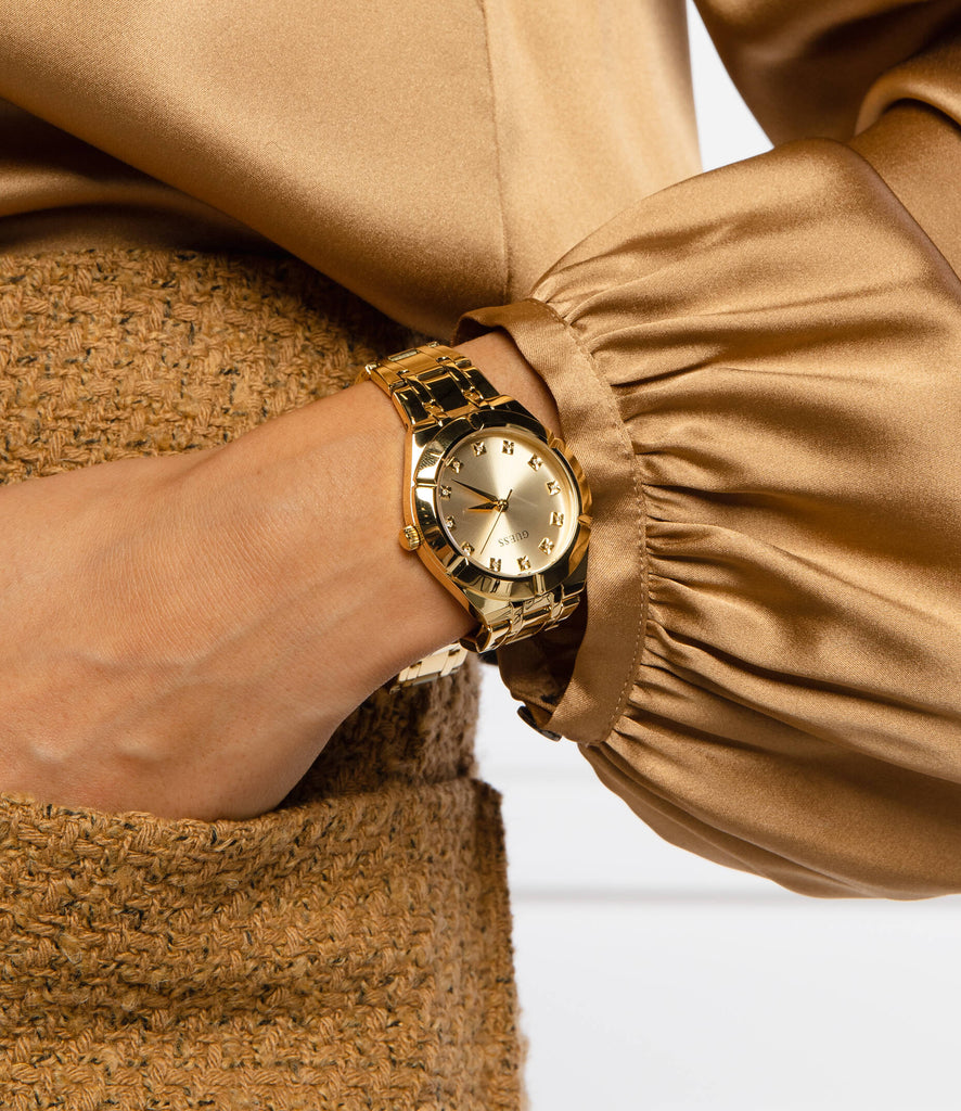 Guess Crystalline Diamonds Gold Dial Gold Steel Strap Watch for Women - GW0114L2