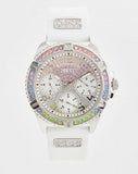 Guess Frontier Diamonds Silver Dial White Rubber Strap Watch for Women - GW0045L1