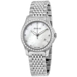 Gucci G Timeless Diamonds Mother of Pearl Dial Silver Mesh Bracelet Watch For Women - YA126508