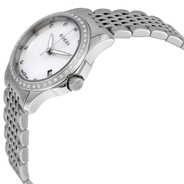 Gucci G Timeless Diamonds Mother of Pearl Dial Silver Mesh Bracelet Watch For Women - YA126508