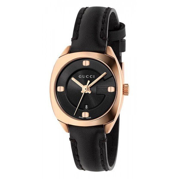 Gucci GG2570 Quartz Black Dial Black Leather Strap Watch For Women - YA142509
