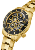 Guess Axle Multifunction Black Dial Gold Steel Strap Watch For Men - GW0488G2