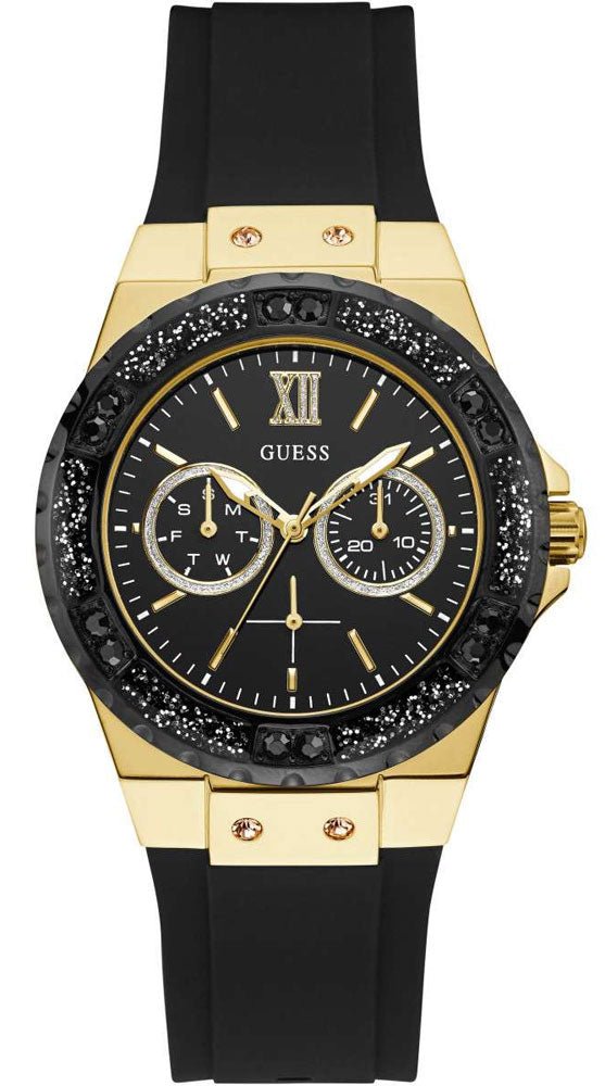 Guess Black Dial Black Rubber Strap Watch For Women - W1053L7