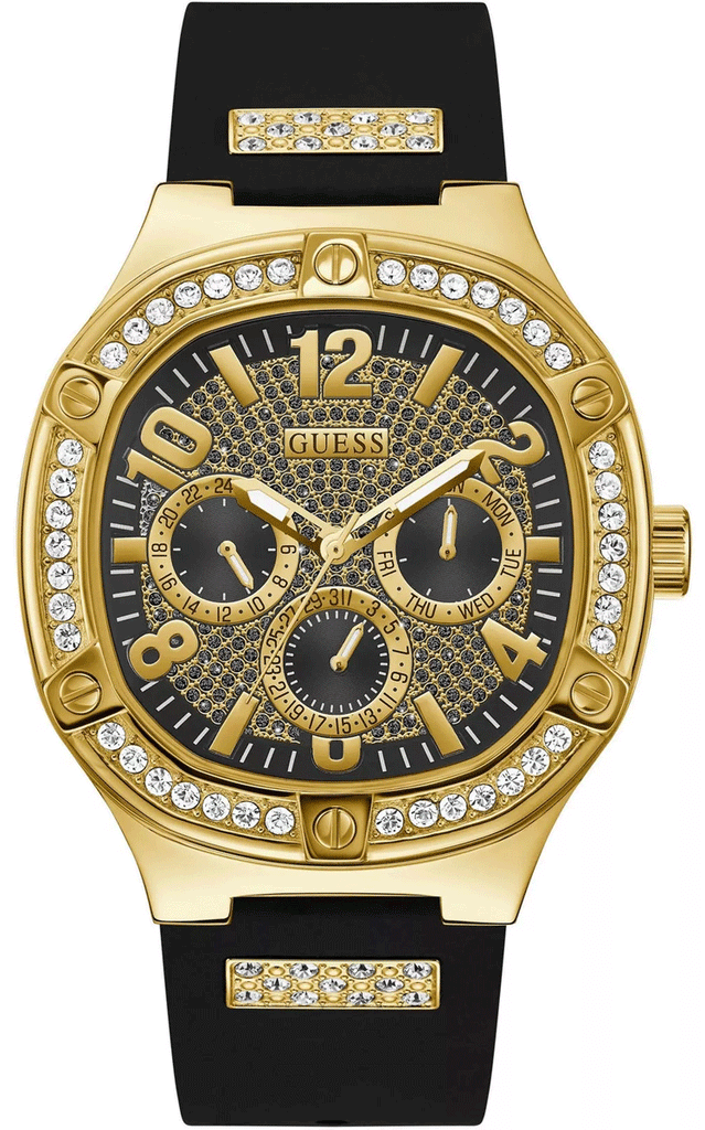 Guess Duke Crystals Black Dial Black Silicone Strap Watch For Men - GW0641G2