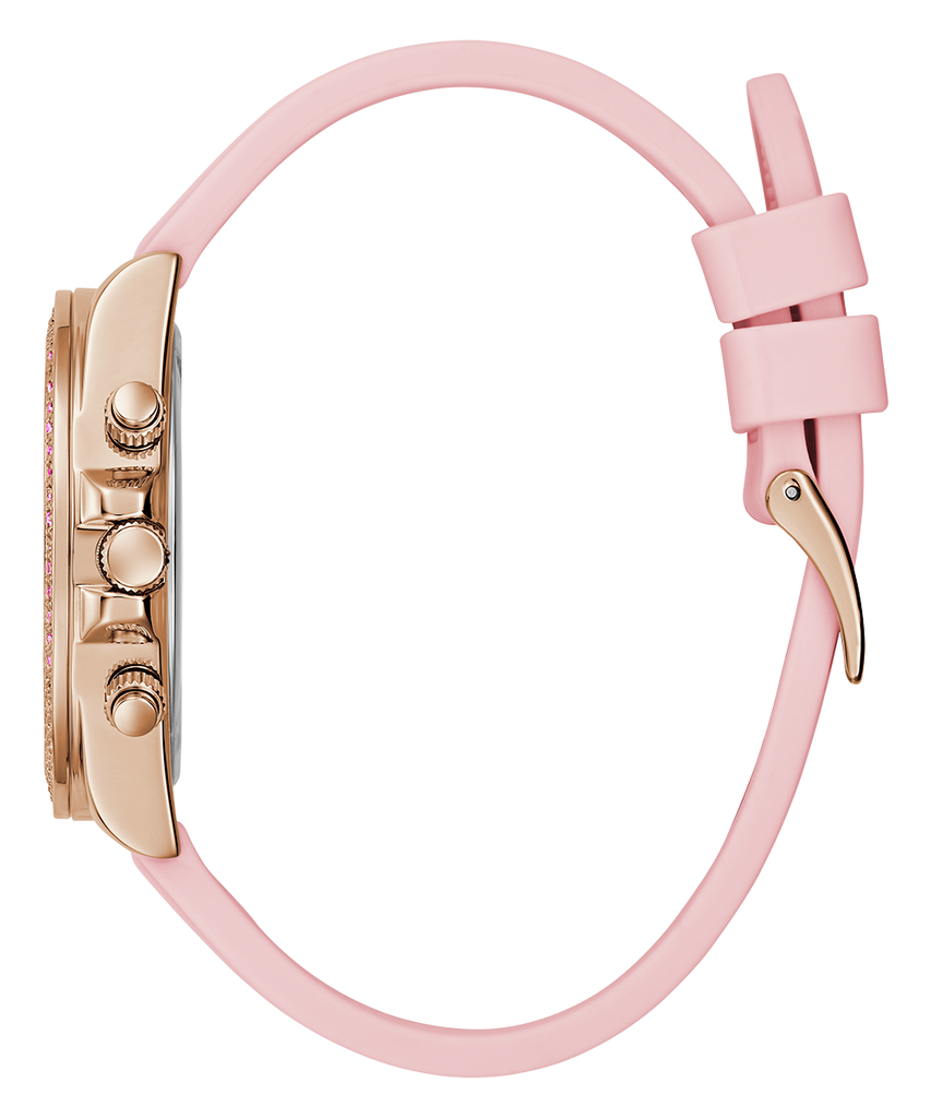 Guess Sparkling Chronograph Crystals Pink Dial Pink Silicone Strap Watch For Women - GW0032L4