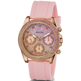 Guess Sparkling Chronograph Crystals Pink Dial Pink Silicone Strap Watch For Women - GW0032L4