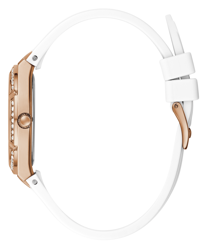 Guess Cosmo Diamonds Silver Dial White Rubber Strap Watch for Women - GW0034L2