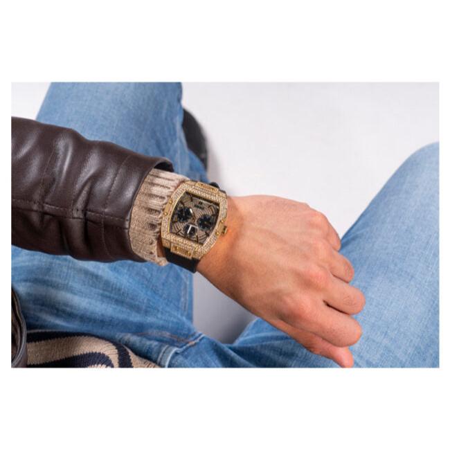 Guess Phoenix Multifunction Crystals Gold Dial Black Silicone Strap Watch For Men - GW0048G2
