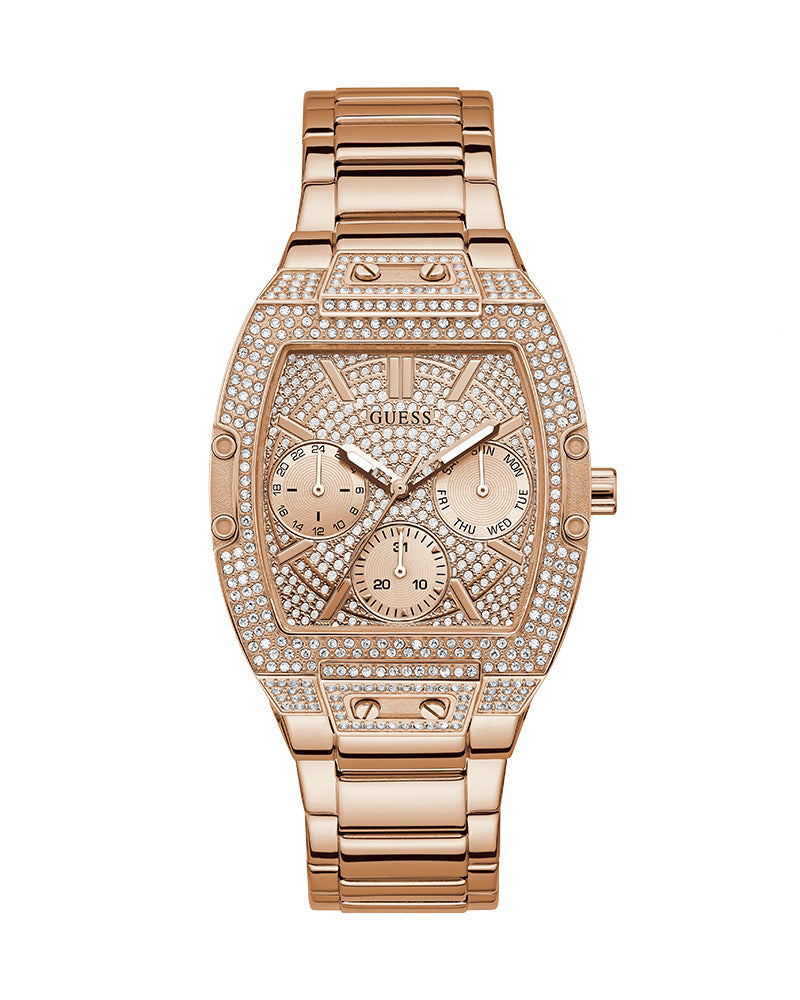 Guess Raven Diamonds Rose Gold Dial Rose Gold Steel Strap Watch for Women - GW0104L3