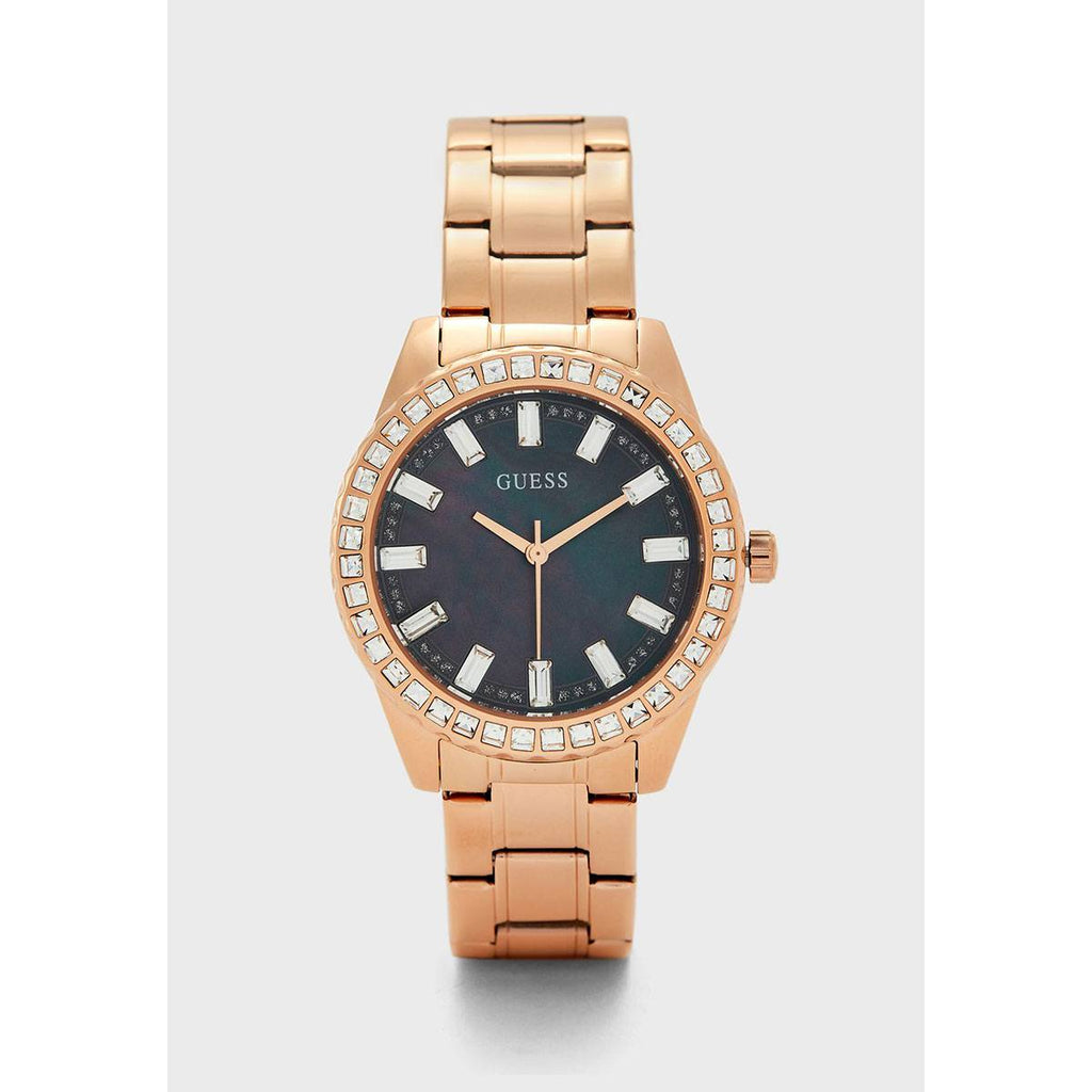 Guess Sparkler Diamonds Black Dial Rose Gold Steel Strap Watch for Women - GW0111L3