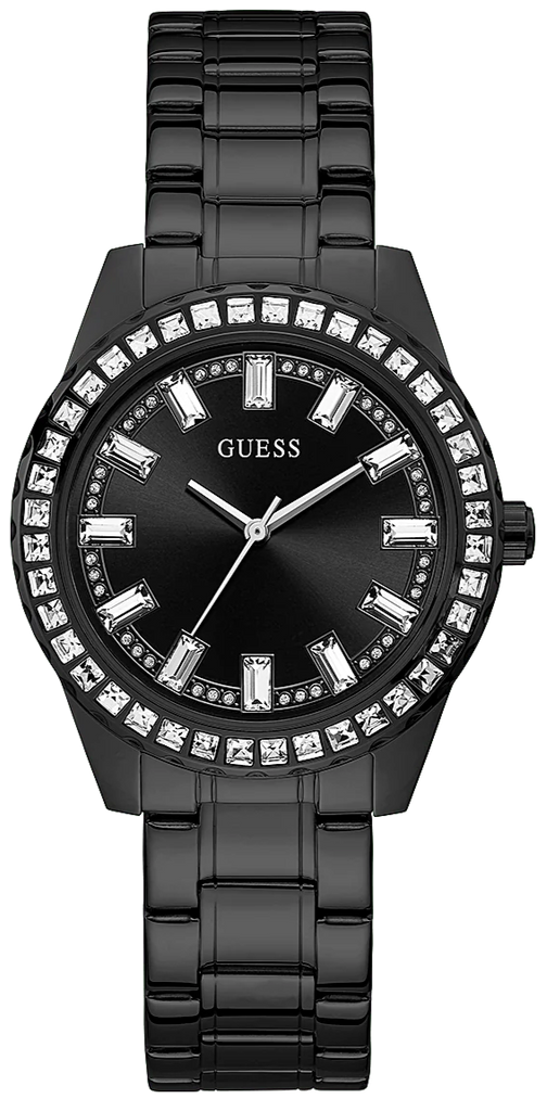 Guess Sparkler Diamonds Black Dial Black Steel Strap Watch for Women - GW0111L4