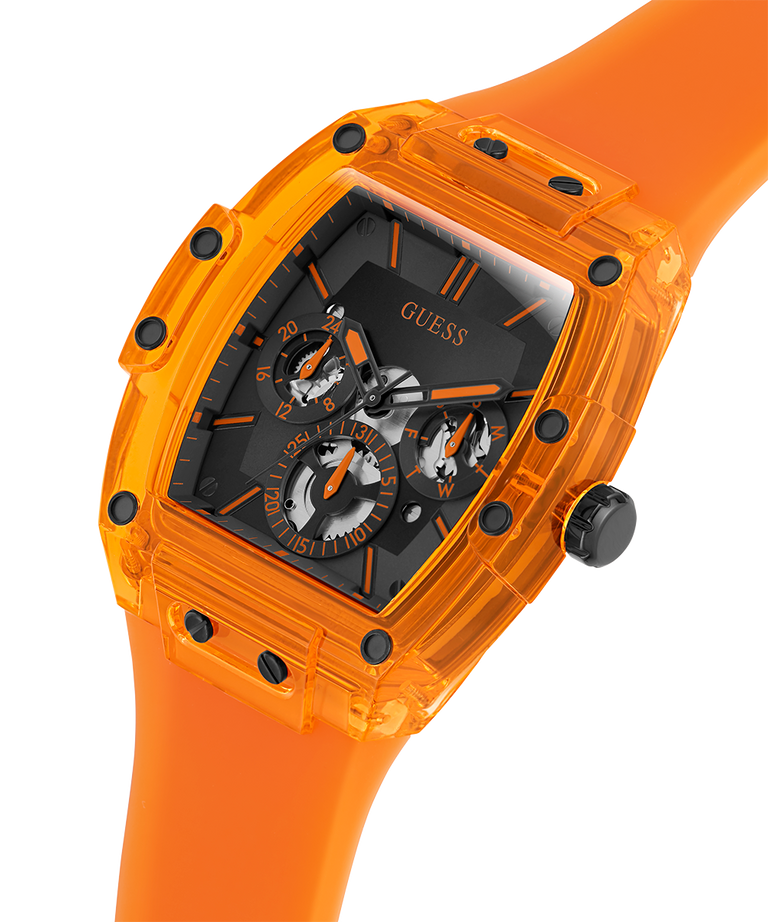 Guess Phoenix Multifunction Black Dial Orange Rubber Strap Watch For Men - GW0203G10