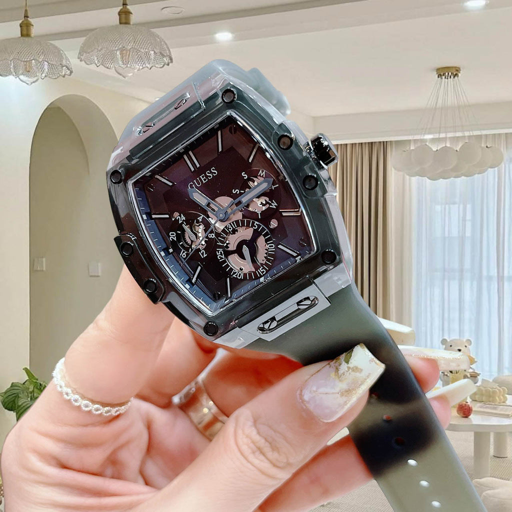 Guess Phoenix Multifunction Black Dial Grey Silicone Strap Watch For Men - GW0203G9