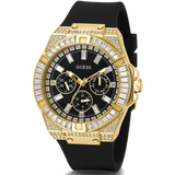 Guess Zeus Chronograph Diamonds Black Dial Black Silicone Strap Watch For Men - GW0208G2