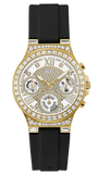 Guess Moonlight Crystals Silver Dial Black Silicone Strap Watch For Women - GW0257L1