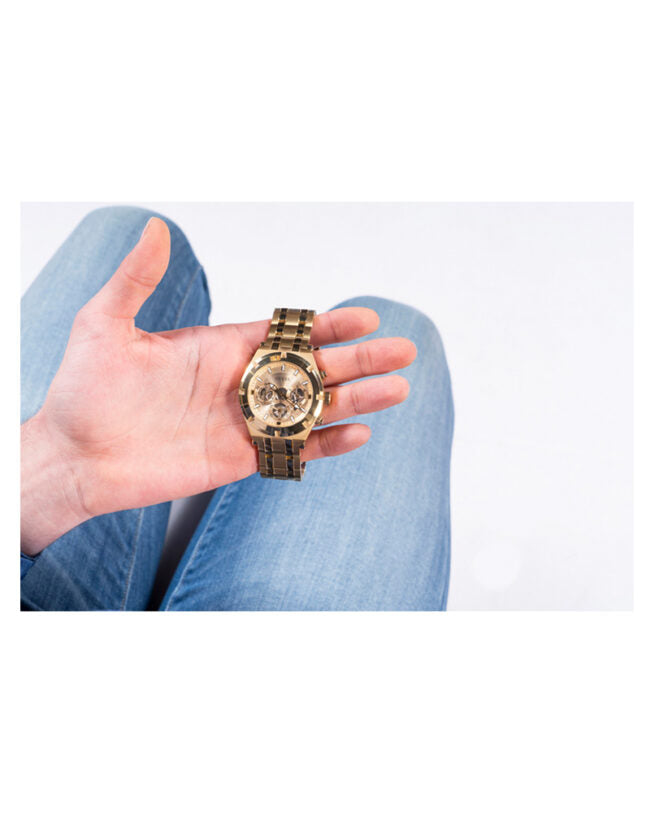 Guess Continental Gold Dial Gold Steel Strap Watch For Men - GW0260G4