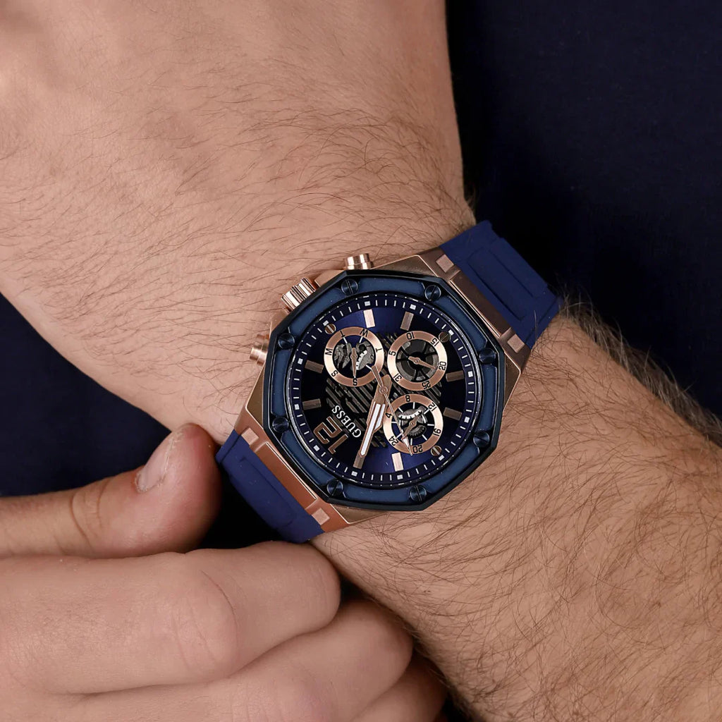 Guess Momentum Chronograph Blue Dial Blue Rubber Strap Watch for Men - GW0263G2