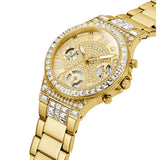 Guess Moonlight Multi Function Diamonds Gold Dial Gold Steel Strap Watch for Women - GW0320L2