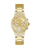 Guess Moonlight Multi Function Diamonds Gold Dial Gold Steel Strap Watch for Women - GW0320L2