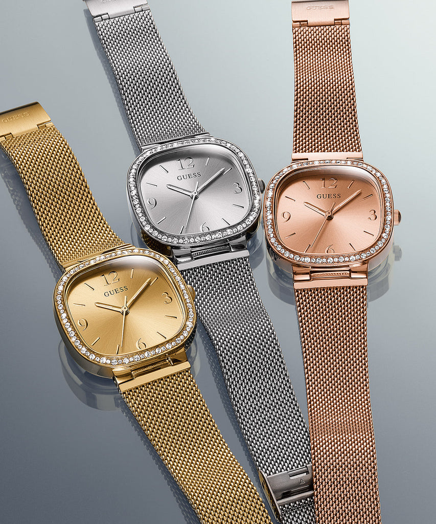 Guess Tapestry Diamonds Rose Gold Dial Rose Gold Mesh Bracelet Watch for Women - GW0354L3