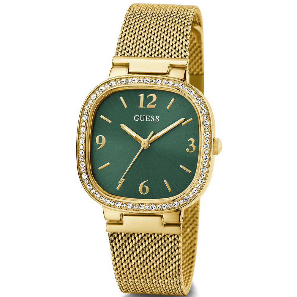 Guess Quartz Green Dial Gold Mesh Strap Watch For Women - GW0354L5