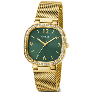 Guess Quartz Green Dial Gold Mesh Strap Watch For Women - GW0354L5