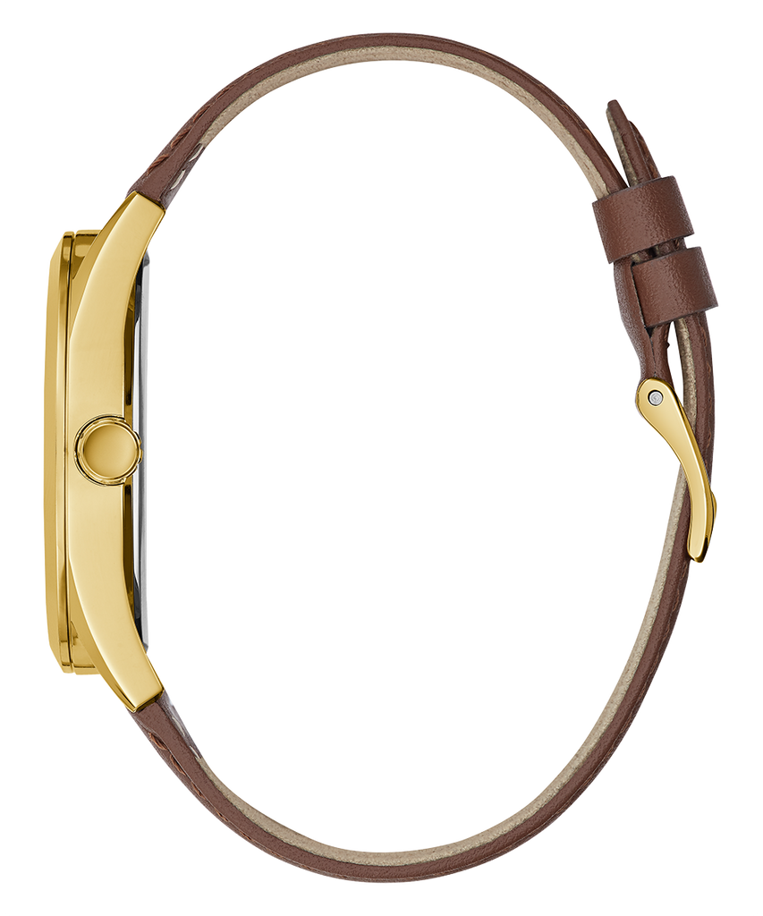 Guess Multifunction Chronograph Gold Dial Brown Leather Strap Watch For Men - GW0389G5