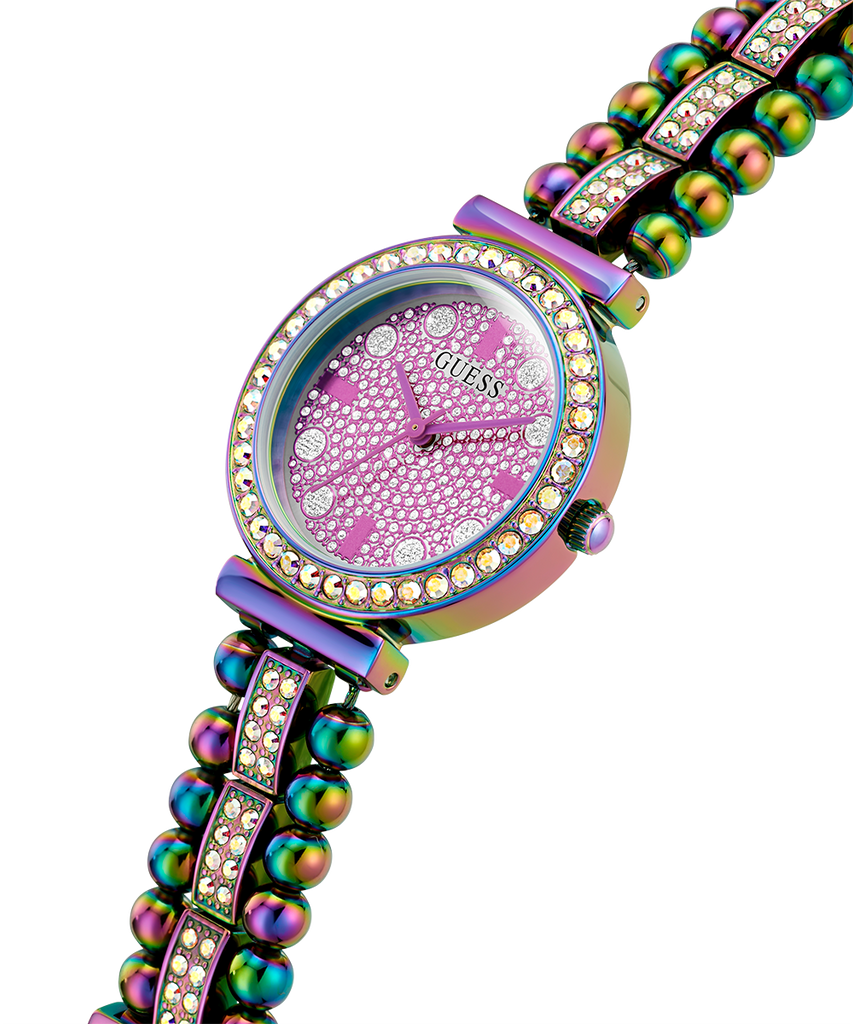 Guess Intricate Iridescent Crystals Purple Dial Purple Steel Strap Watch for Women - GW0401L4