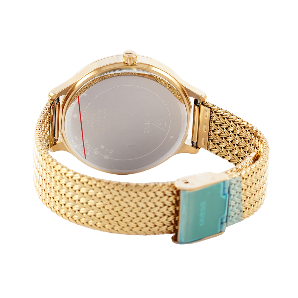 Guess Soiree Diamonds Gold Dial Gold Mesh Bracelet Watch for Women - GW0402L2