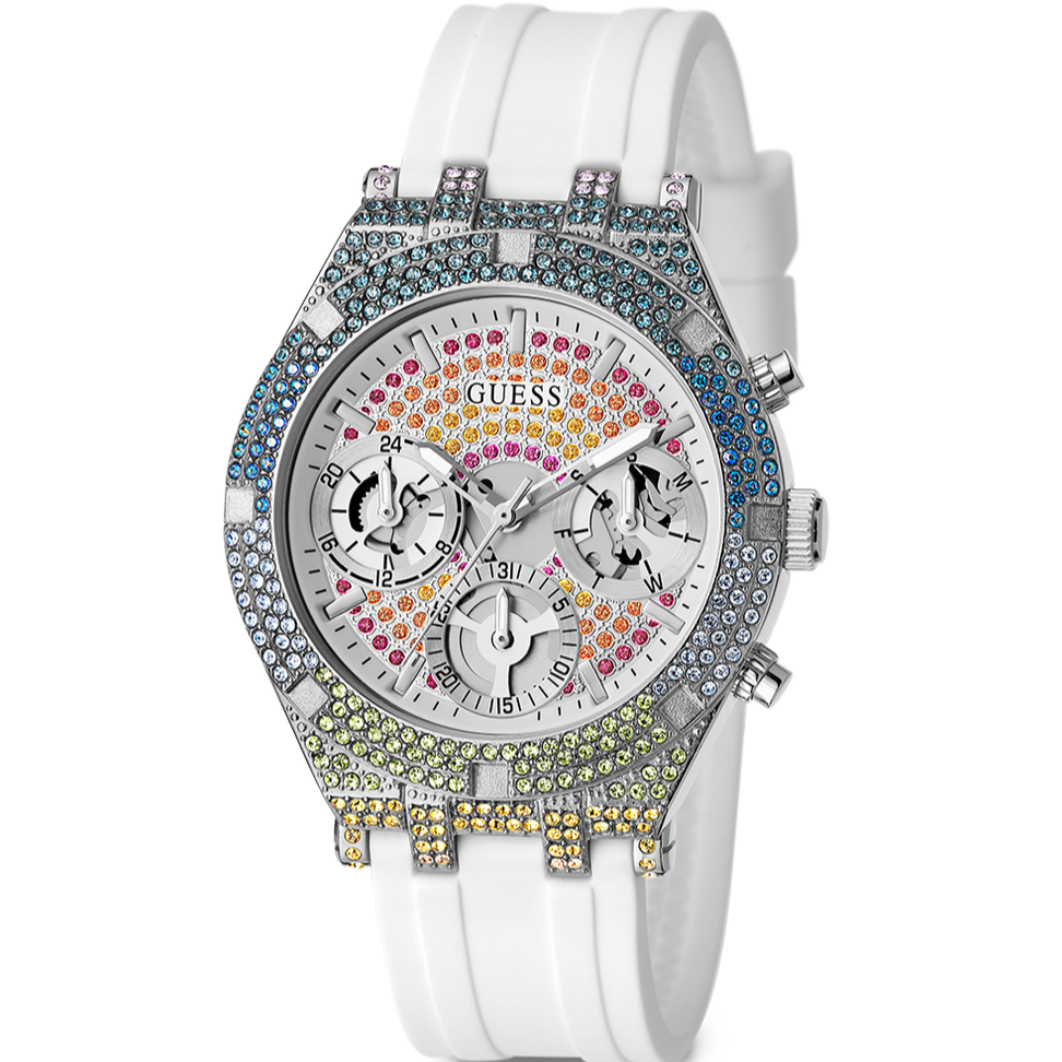 Guess Glitz Pride Limited Edition White Dial White Rubber Strap Watch for Women - GW0407L4