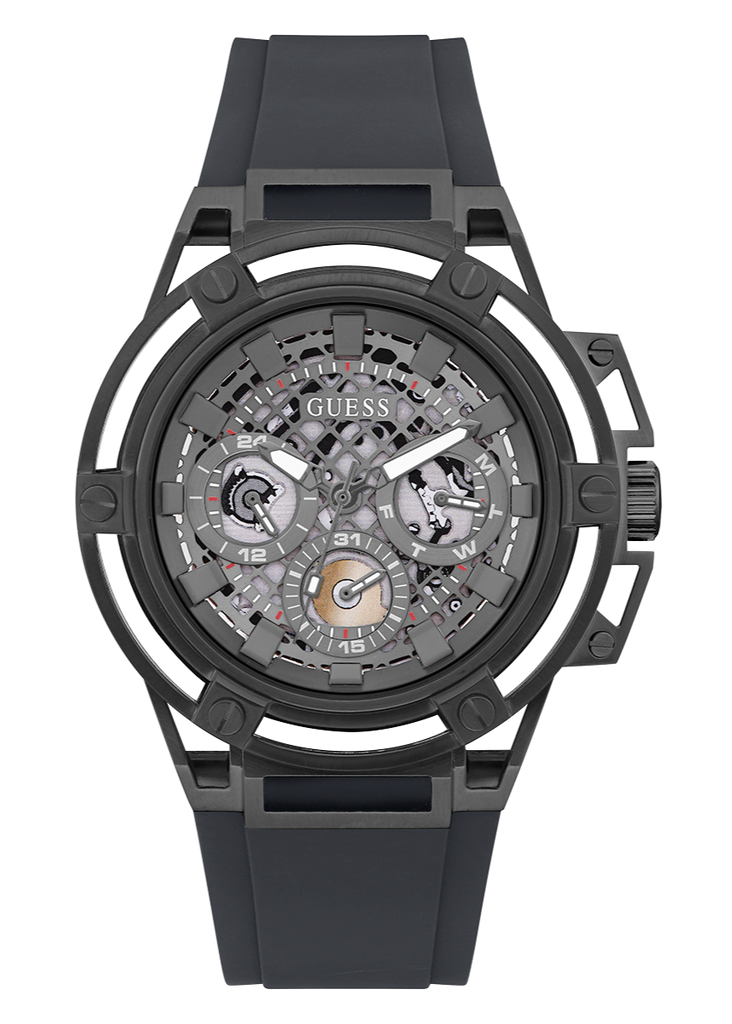 Guess Matrix Multifunction Grey Dial Grey Rubber Strap Watch for Men - GW0423G3